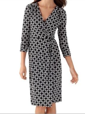 White House Black Market Black blouson faux wrap Dress stretch mature 12